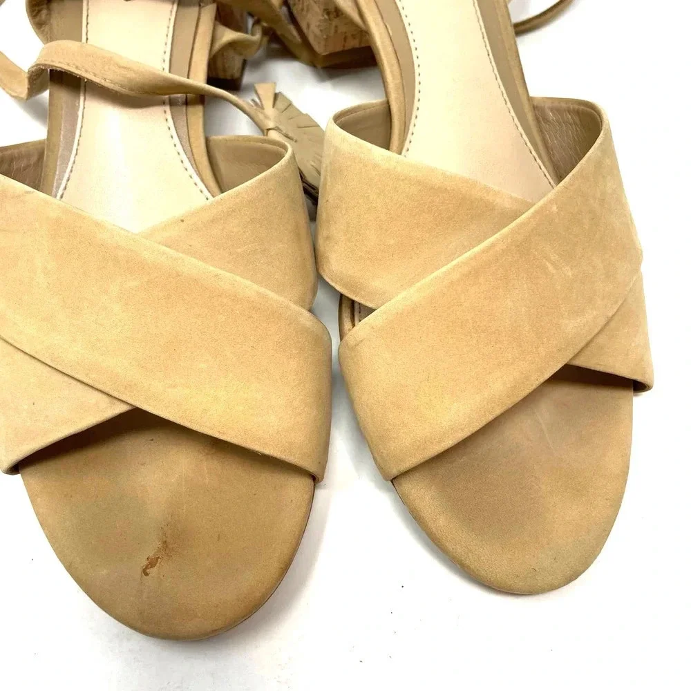 Brian Atwood Astor Camel Nubuck Lace Up Tie Sandals Size US 8.5‎